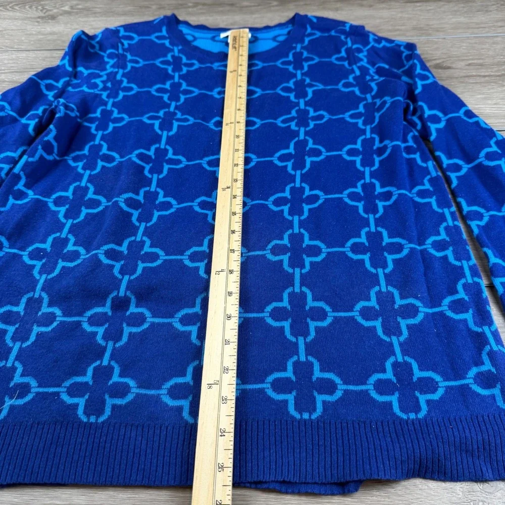 Charter Club Womens Sweater Jacquard Quatrefoil Lapis Blue L